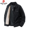 Pierre Cardin Corduroy Jacket Men's Autumn and Winter Plush Warm Jacket Men's Lapel Work Clothing Top Men's Coffee XL