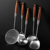 Muke thickened 304 stainless steel spatula solid wood handle household kitchen utensils cooking shovel soup spoon frying spoon combination set six-piece set including kitchen utensil rack