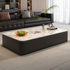 Small craftsman material slate coffee table living room household small apartment light luxury high-end floor tea table light luxury simple tea table black cabinet white board 14
