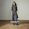 Chuyu Contrast Color Sweater Jacket Wide Leg Pants Women's 2025 Winter New Thick Sports Style Two-piece Suit Dark Gray M
