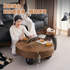 Pashaman antique style solid wood coffee table living room home light luxury high-end large and small round table combination sofa side table hall 6322Y solid wood table base-walnut color 0.8M coffee table combination designer new style