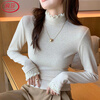 Langsha patchwork lace half turtleneck bottoming shirt for women in autumn and winter 2025 new brushed slim fit warm top