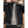 Playboy (PLAYBOY) Lapel Jacket Men's Autumn Trendy Handsome Loose Spliced Leather Jacket Men's Spring and Autumn Style 3076 Black XL
