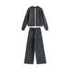 Chuyu Contrast Color Sweater Jacket Wide Leg Pants Women's 2025 Winter New Thick Sports Style Two-piece Suit Dark Gray M