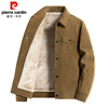 Pierre Cardin Corduroy Jacket Men's Autumn and Winter Plush Warm Jacket Men's Lapel Work Clothing Top Men's Coffee XL