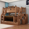 Bunk bed, multi-functional, all solid wood high and low bed, children's bed, bunk bed, double bunk bed, adult two-story wooden bed, ladder-double drawer-5CM brown mat, upper bed width 105, lower bed width 135 (comes with bookshelf)