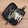 Shijanu genuine leather simple zipper bag black with hanging buckle (single row keychain)