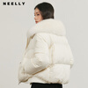 NEELLY shopping mall's same style winter new fox fur collar loose down jacket for women 90 white duck down short jacket ivory white S