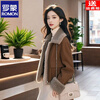ROMON's popular hot style this year, unique and super good-looking, warm brown fur all-in-one lamb velvet thick coat for women in autumn and winter, brown leather, classic style S, recommended 80-100 pounds