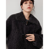 ELLE Sheep Wool Horn Button Plush Short Jacket Women 2025 Winter New New Year Retro Commuting Lamb Wool Top Dark Gray M