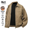 Baleno S&K series leather jacket for men in autumn and winter, thickened velvet, warm windproof lapel, loose jacket, coat top, 2472 brown, velvet style, 2XL, recommended 165kg-185kg