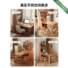 Wooden house record solid wood dining table folding telescopic household small household invisible dining table and sideboard all-in-one multi-functional variable table folding dining table + upper cabinet-log color installation included