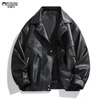 My Royal Cat American Leather Jacket Men's Spring and Autumn Versatile Retro Handsome Versatile Motorcycle Leather Jacket WJ14 Black XL