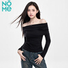 NOME long-sleeved women's spring and autumn new high-end black off-shoulder one-shoulder pure desire bottoming top black L