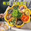 UOSO hot pot side dish hot pot dish artifact large nine-point grid basket family side dish rotating drain hot pot vegetable basket blue and yellow nine-grid round side dish plate household vegetable basket storage rack family multi-functional platter divided plate