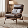 Zemujia designer living room balcony sofa chair leisure sofa chair single chair simple solid wood sofa chair customization North American black walnut + high quality ultra-thousand leather