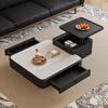 Italian minimalist coffee table light luxury high-end sofa living room household small apartment round marble liftable new style 120cm round lift coffee table black