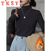 TKSY bottoming shirt for women 2025 new black half-high collar can be worn outside autumn and winter dark gray mid-collar long-sleeved top tinware gray upgraded brushing / style thickened S