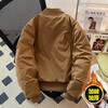 Jacket men's three-proof flight autumn and winter plus velvet and thickened complete set of stand-up collar baseball uniform jacket short workwear jacket trendy khaki (upgraded version with cotton) thickened XL