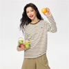 Giordano long-sleeved T-shirt women's autumn and winter pure cotton T-shirt embroidered round neck retro striped top 05325862