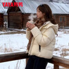 YAYA brand plaid splicing down jacket women's short 2025 winter new hooded warm bread jacket HS daylight orange M