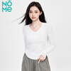 NOMENOMe long-sleeved t-shirt women's new V-neck pleated inner t-shirt slim right shoulder bottoming shirt white M