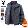 PLAYBOY Jacket Men's Autumn and Winter Outdoor Casual Stand Collar Warm Reversible Fleece Jacket Gray XL