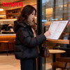 YAYA brand plaid splicing down jacket women's short 2025 winter new hooded warm bread jacket HS daylight orange M