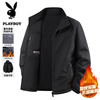 PLAYBOY Jacket Men's Autumn and Winter Outdoor Casual Stand Collar Warm Reversible Fleece Jacket Gray XL