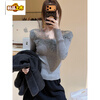 Chu Jing French gray lace splicing knitted bottoming shirt for women in autumn and winter, light and luxurious inner wear, beautiful temperament, gray, very beautiful early autumn outfit/unique and beautiful/women's clothing 2025 new style M 95-105 pounds