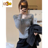 Chu Jing French gray lace splicing knitted bottoming shirt for women in autumn and winter, light and luxurious inner wear, beautiful temperament, gray, very beautiful early autumn outfit/unique and beautiful/women's clothing 2025 new style M 95-105 pounds