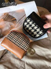 OTHER/Other Coin Wallet Women's Small Wallet New Exquisite High-end Mini Compact Zip Creative Retro Portable Coin Single Zip - Houndstooth Brown