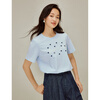 INMAN casual letter embroidered round neck short-sleeved T-shirt 2026 spring women's new versatile loose blue top light blue L