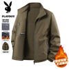 PLAYBOY Jacket Men's Autumn and Winter Outdoor Casual Stand Collar Warm Reversible Fleece Jacket Gray XL