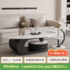 Verdanten light luxury style Italian slate coffee table for the living room oval coffee table table designer high-end small apartment tea table black frame + snow mountain white slate board 130*70*42 coffee table + side table