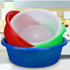 Yusenyi round basket blue drain spicy hot drain basket vegetable basket thickened washing commercial basin sieve plastic snack dense eye white extra thick No. 1