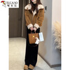 Woodpecker reversible fur one-piece short coat for women in winter old money style retro thickened warm large lapel fur top M recommended 80-catties