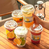Miaopule Lemon Tea Cup Disposable Covered Milk Tea Cup for Street Fighting, Household Cup Set, Commercial Customized Cup (Five-piece Set) Red Rich-Cup-Flat Cover-Straw-Leak-proof Paper 500 Sets+400ml
