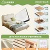 Muyang brand cream style children's bed for girls and boys, wavy bedside with light, princess bed, wear-resistant leather single bed, 1.5m bed, solid wood pine bed board, bed + waist protector and spine protector, coconut palm mat, 1.2*2.0m frame structure