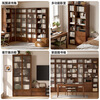Genji Muyu solid wood dust-proof glass door bookcase background wall floor-to-ceiling whole wall bookshelf simple display cabinet 0.9 meters double door gray glass