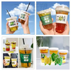 Miaopule Lemon Tea Cup Disposable Covered Milk Tea Cup for Street Fighting, Household Cup Set, Commercial Customized Cup (Five-piece Set) Red Rich-Cup-Flat Cover-Straw-Leak-proof Paper 500 Sets+400ml