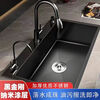 Jiumuwang thickened 304 stainless steel sink large single-slot wash basin home kitchen sink three-hole black nano three-hole basin black 80*45 pull-out faucet package