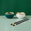 SUMEIJI gift bowl and chopsticks set, ceramic light luxury bowl set, gift to customers for annual meeting, employee benefits, souvenirs, store celebration prizes, gold-plated 4.5-inch bowl, 1 white, 1 green, 2 chopsticks