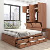 Pingziji small apartment tatami bed combination set high box storage drawer bed bedroom furniture ENF grade paint-free board customization embossed walnut color 1.5m tatami + standing cabinet + bedside