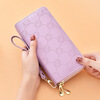 Wallet Women's Long Korean Style Bright Leather Double Zipper Clutch Large Capacity Double Layer Mobile Phone Bag Frosted Wrist Strap Wallet Purple Frosted