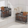 Mu quality 304 stainless steel chopstick barrel household chopstick storage box chopstick cage wall-mounted kitchen spoon storage rack gun gray 3 compartments K-18 table + with 4 hooks