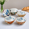 Mino Yaki Japanese imported ceramic rice bowl 4.5-inch hibiscus flower bowl 5-piece set