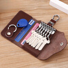 Yunpo Korean key bag men's genuine leather car key bag waist hanging cowhide multi-functional zipper key bag buckle women's bag brown
