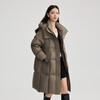 Ellai Puff Feel Down Jacket Women's Long Hooded Windproof Warm Coat Fashionable Duck Down New Year's Jacket Taupe M