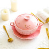 Jiayi Kitchen Japanese-style cherry blossom double-eared bowl with lid porridge bowl palace embossed sugar water dessert bowl steamed egg bowl ceramic bird's nest bowl stew pot white covered bowl + white plate + golden cherry blossom spoon